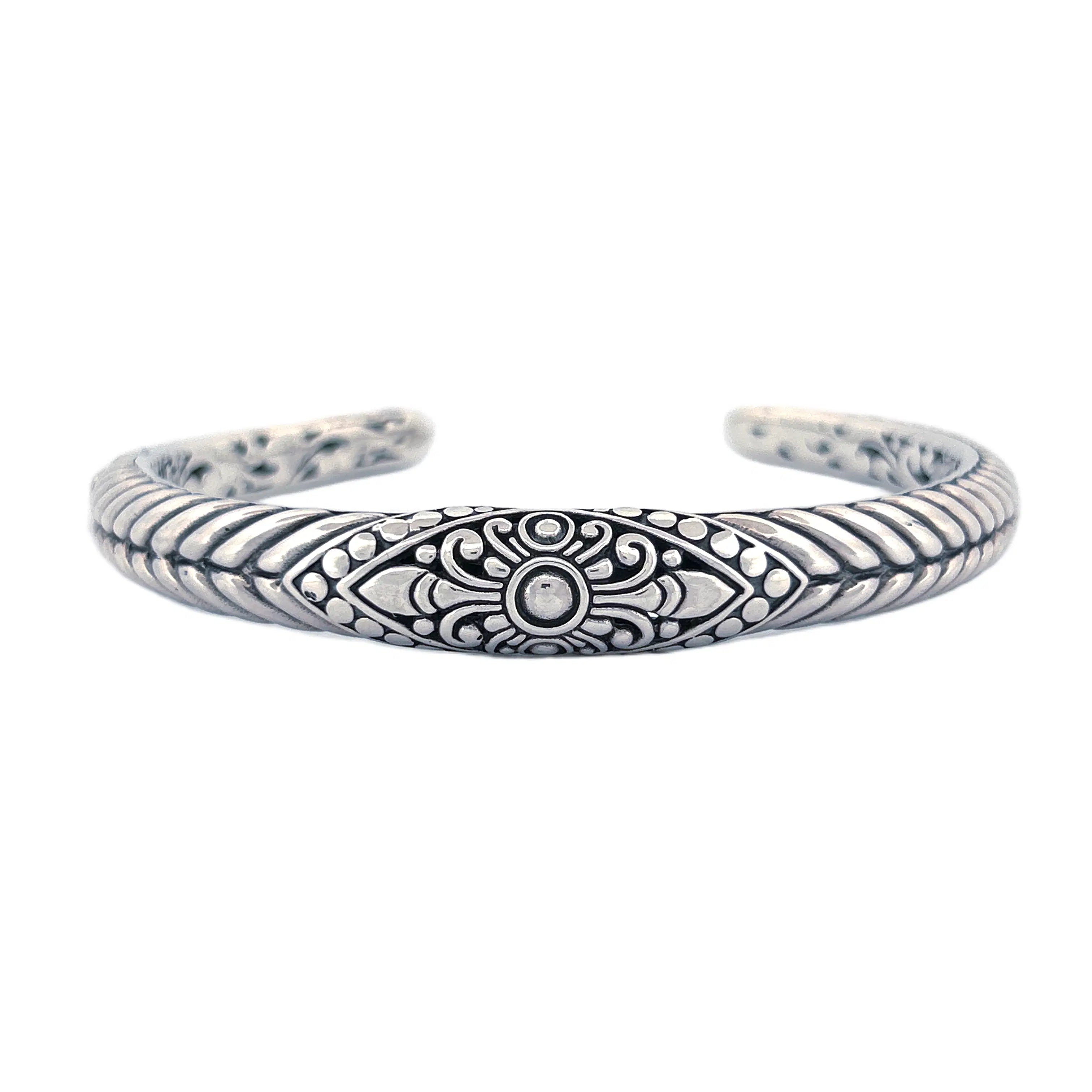 Signature Artisan Silver Bracelet with Floral Motifs