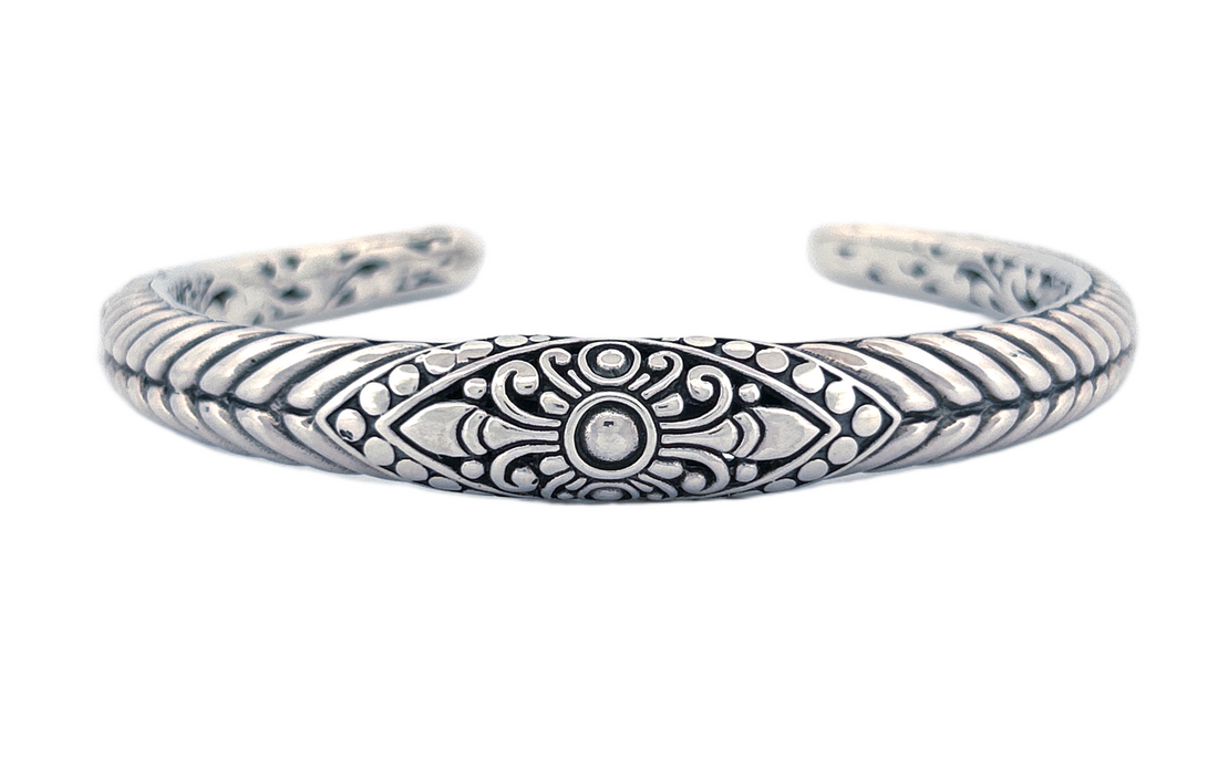 Signature Artisan Silver Bracelet with Floral Motifs