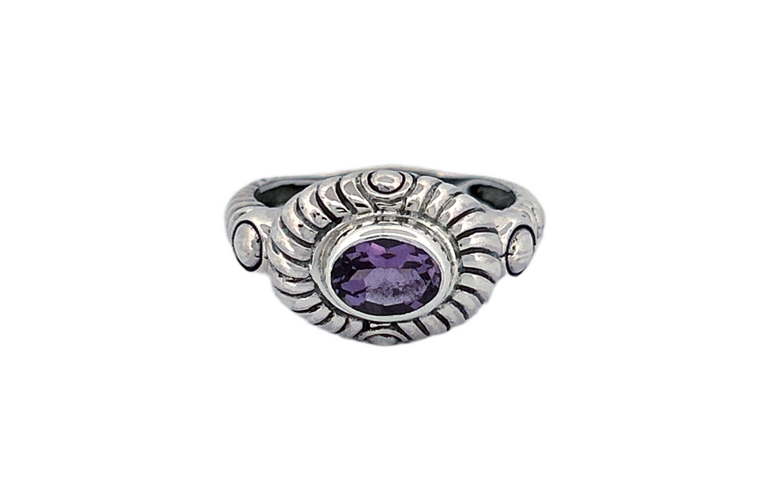 Sterling Silver Amethyst Ring – Sunburst Design