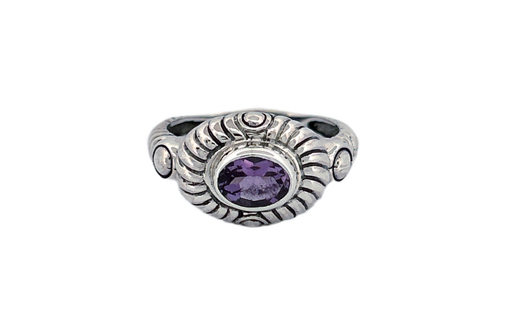 Sterling Silver Amethyst Ring – Sunburst Design