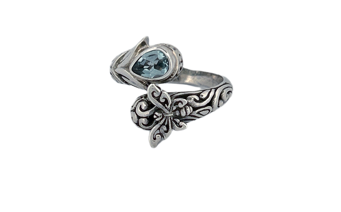 Natural Blue Topaz Butterfly Ring in 925 Sterling Silver-R43