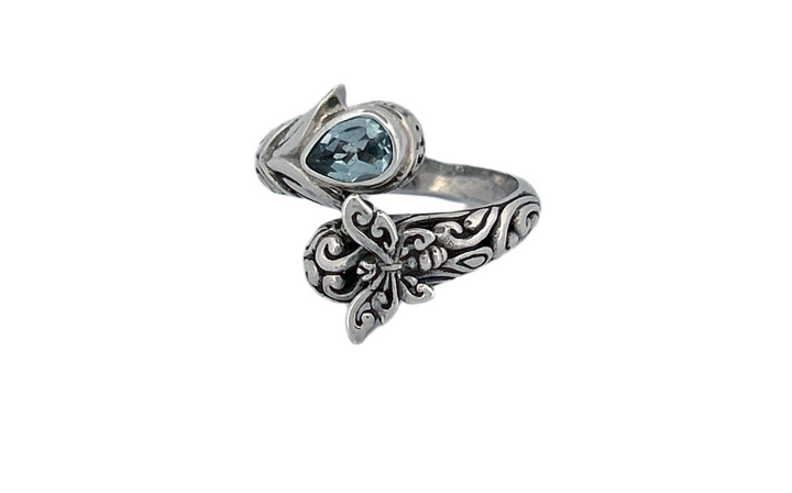 Natural Blue Topaz Butterfly Ring in 925 Sterling Silver-R43