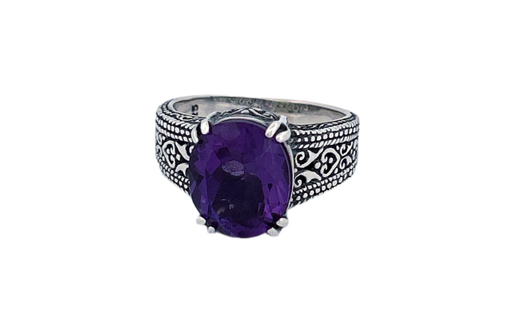 Sterling Silver Oval Amethyst Cocktail Ring-R49