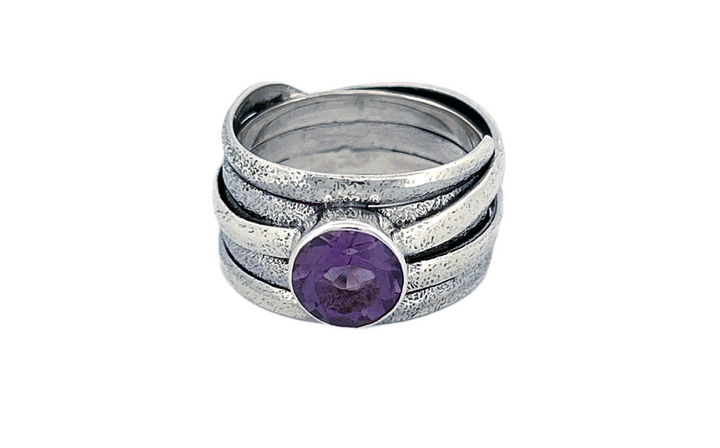 Sterling Silver Amethyst Ring – Textured Wrap Design