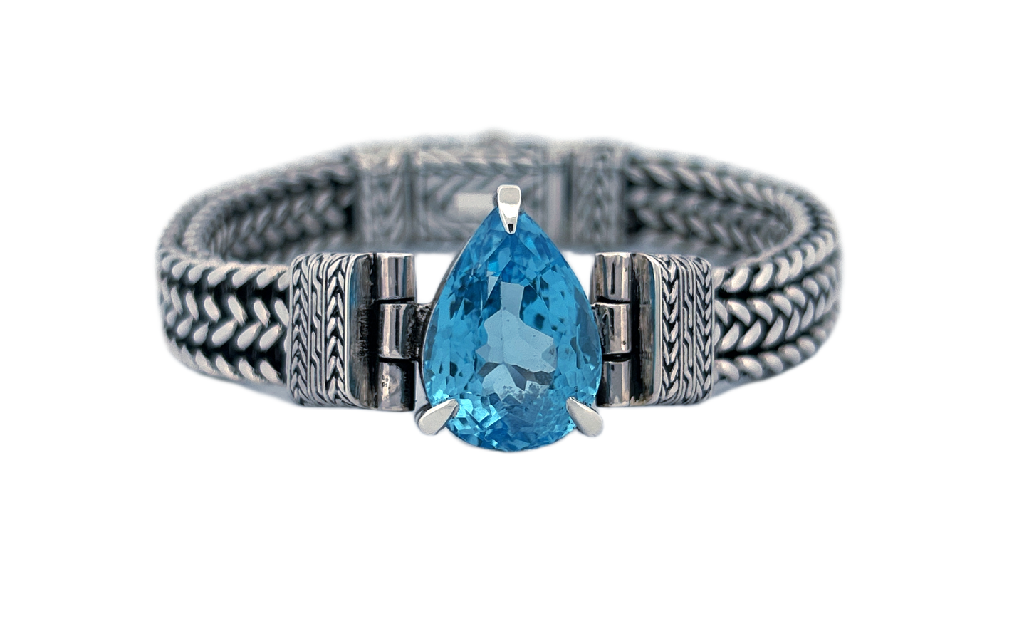 Handmade Sterling Silver Blue Topaz Tear Drop Bracelet-Unisex Jewelry