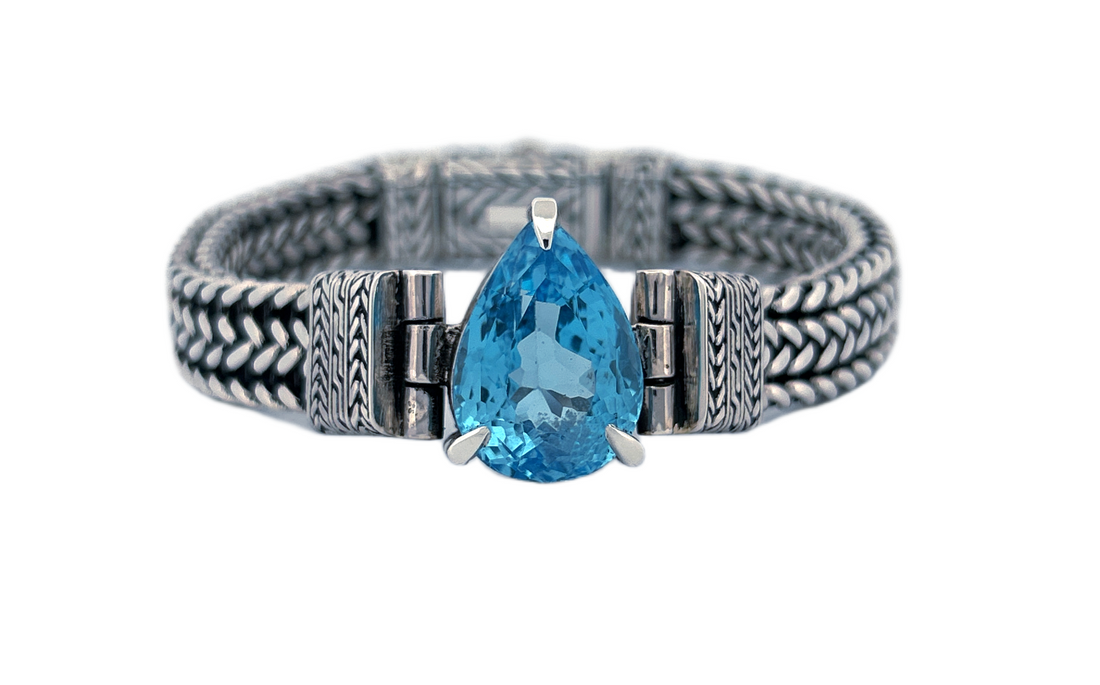 Handmade Sterling Silver Blue Topaz Tear Drop Bracelet-Unisex Jewelry