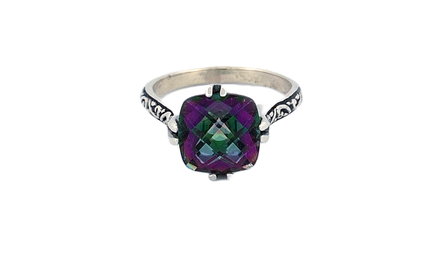 Sterling Silver Mystique Topaz Ring – Cushion Cut Design