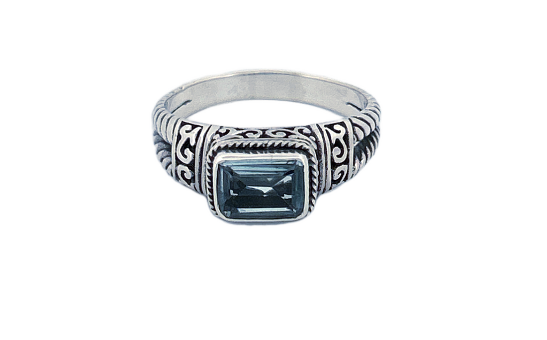 Sterling Silver Gemstone Ring – Blue Topaz (Emerald Cut)