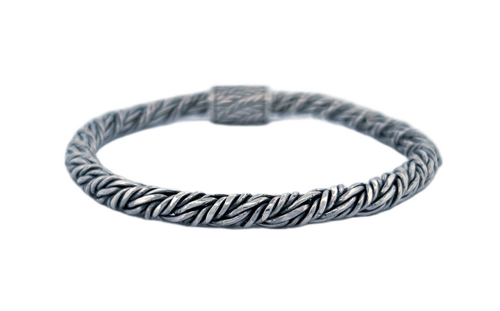 Handmade Sterling Silver Rope Bracelet with Decorative Spring Lock-CB28
