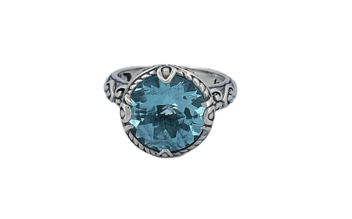 Handcrafted Sterling Silver Blue Topaz Cocktail Ring-R46