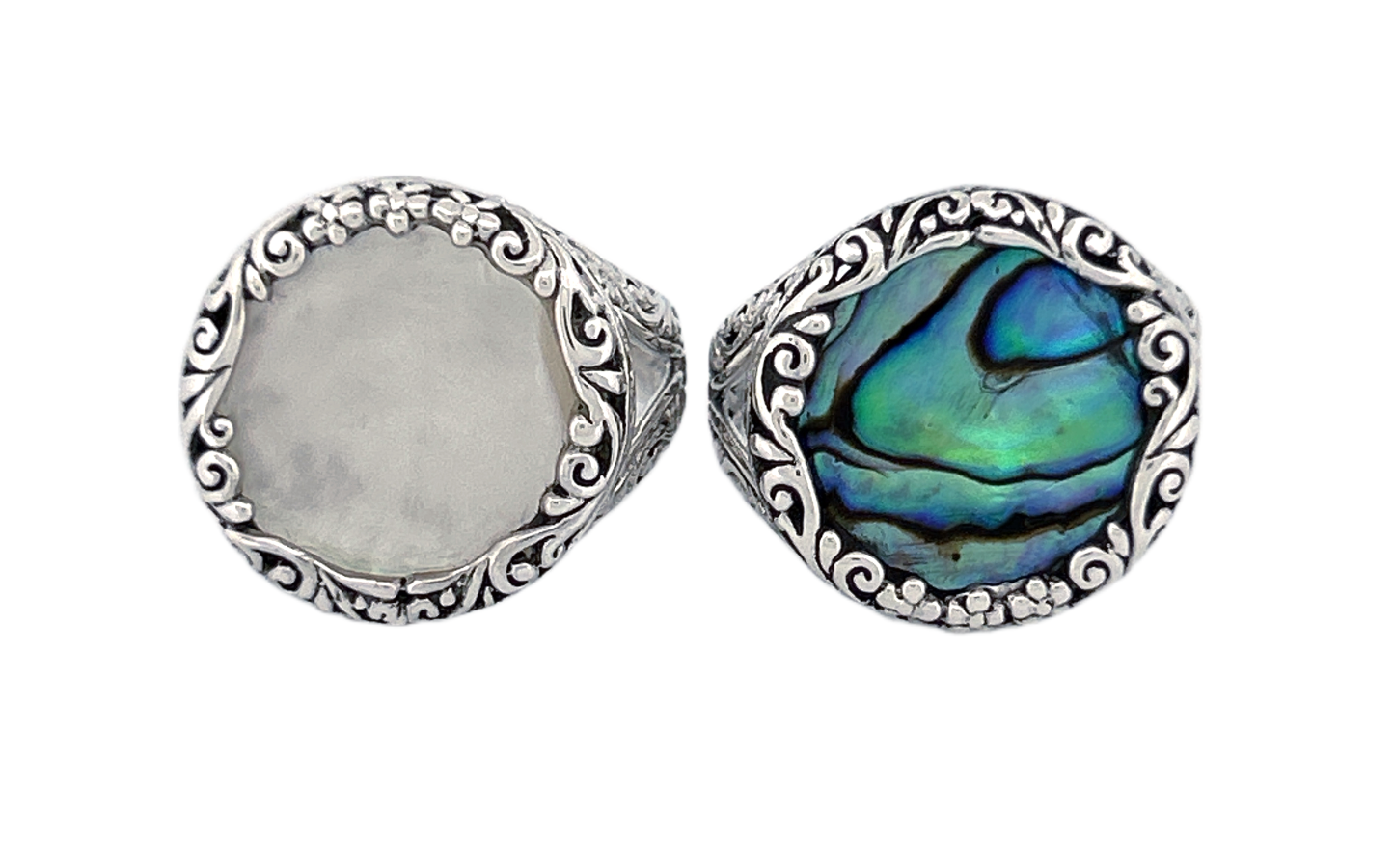 Round Mother of Pearl Handmade Sterling Silver Ring R80