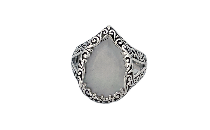 925 Sterling Silver Mother of Pearl Ring | Natural Shell Ring| Handmade Minimalist Jewelry | Genuine Mother of Pearl-R85 A