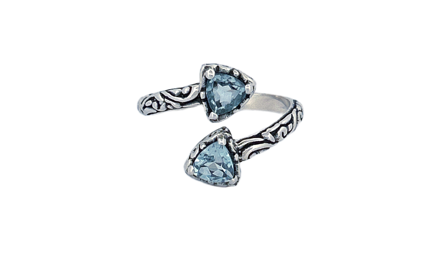 Sterling Silver Double Gemstone Ring – Blue Topaz (Trillion Cut)