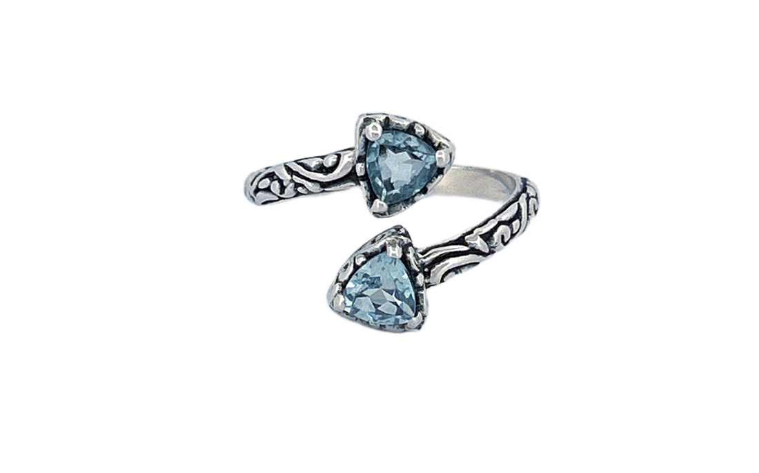 Sterling Silver Double Gemstone Ring – Blue Topaz (Trillion Cut)
