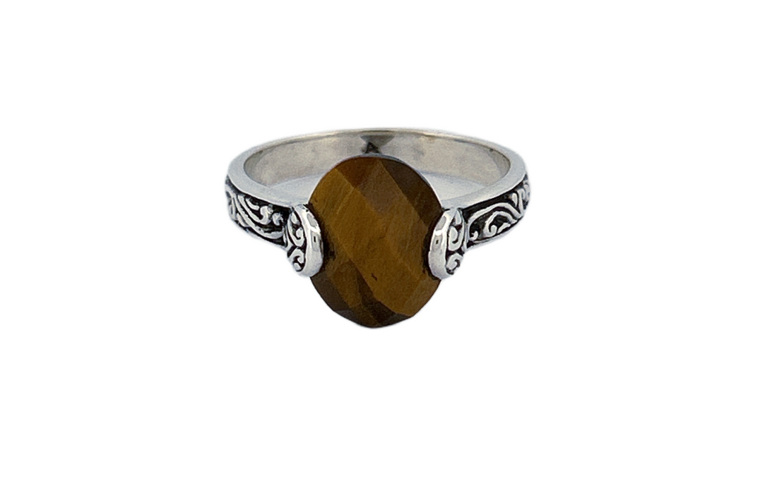 Sterling Silver Filigree Ring with Tiger’s Eye