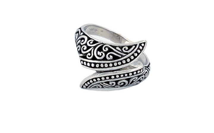 Sterling Silver Wrap Ring – Ornate Swirl Design
