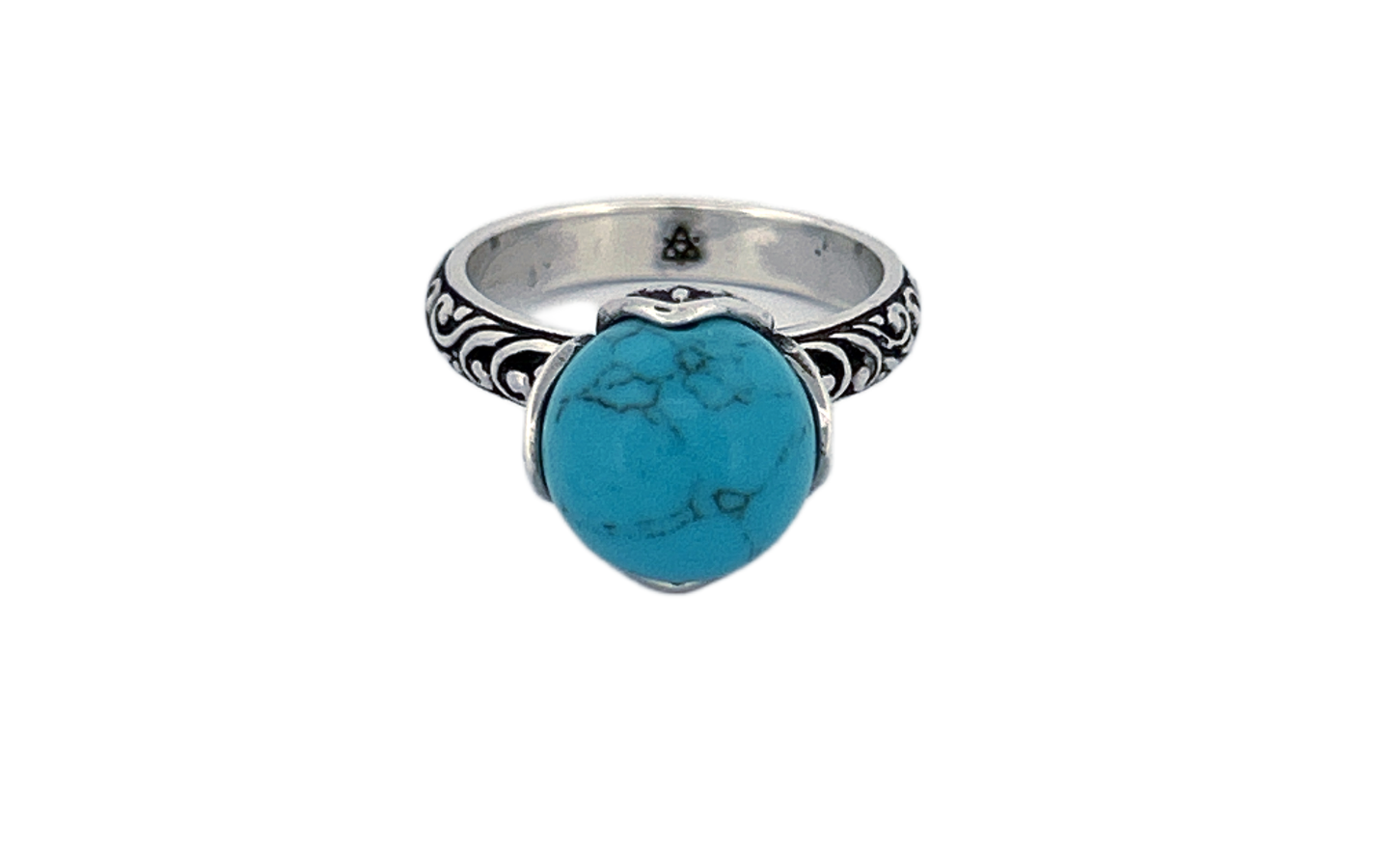 Sterling Silver Turquoise Ring – Ornate Vine Design
