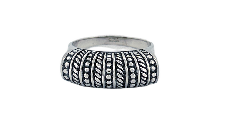 Sterling Silver Textured Band Ring – Dot & Rope Pattern