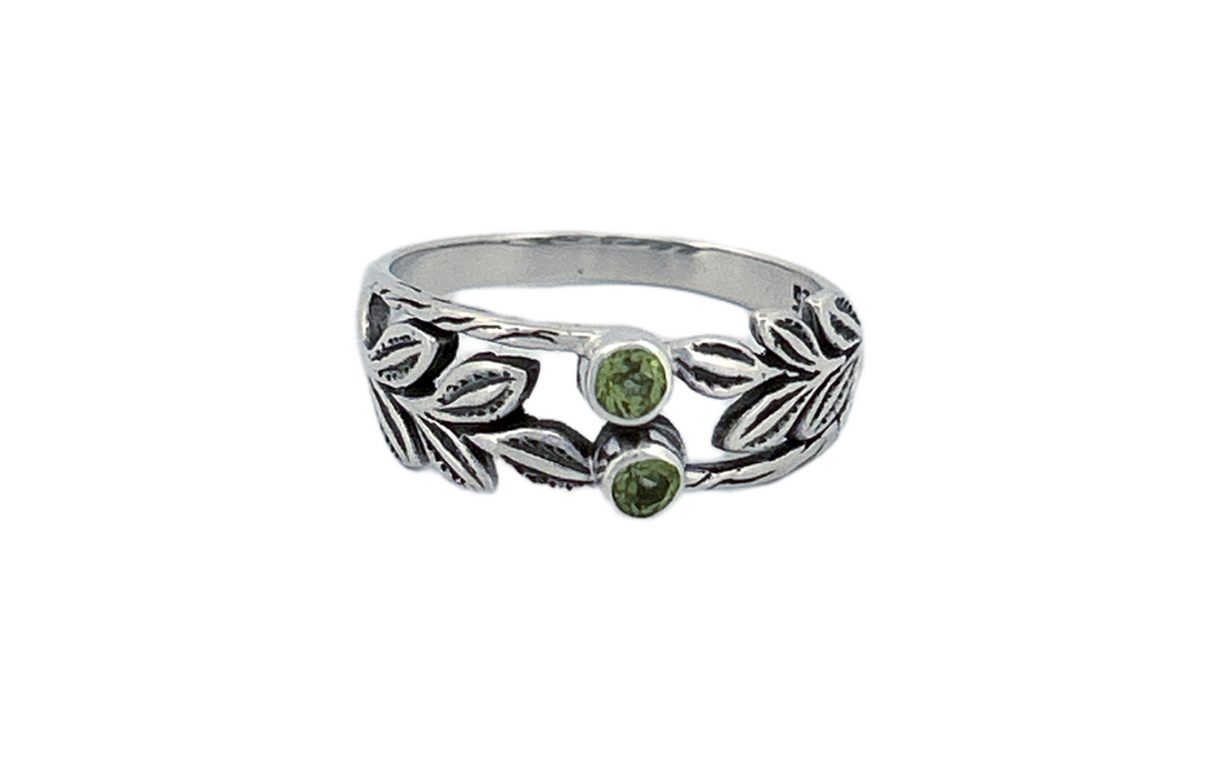 Sterling Silver Peridot Leaf Ring