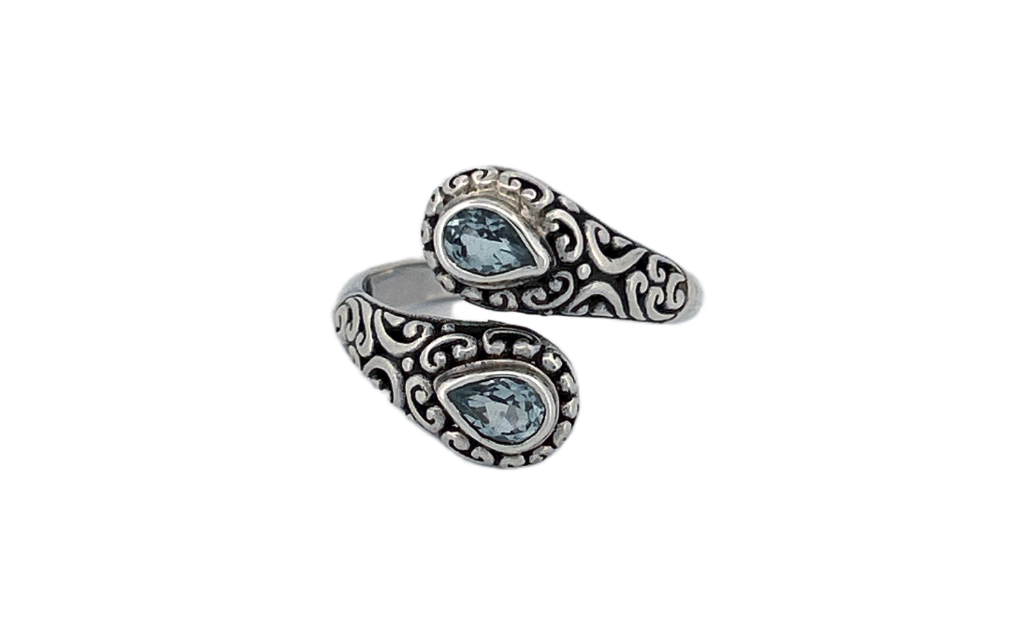 Blue Topaz Sterling Silver Tear Drop Shaped Ring-R90