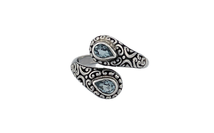 Blue Topaz Sterling Silver Tear Drop Shaped Ring-R90