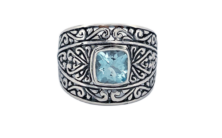 Sterling Silver Filigree Ring with Square‑Cut Gemstone