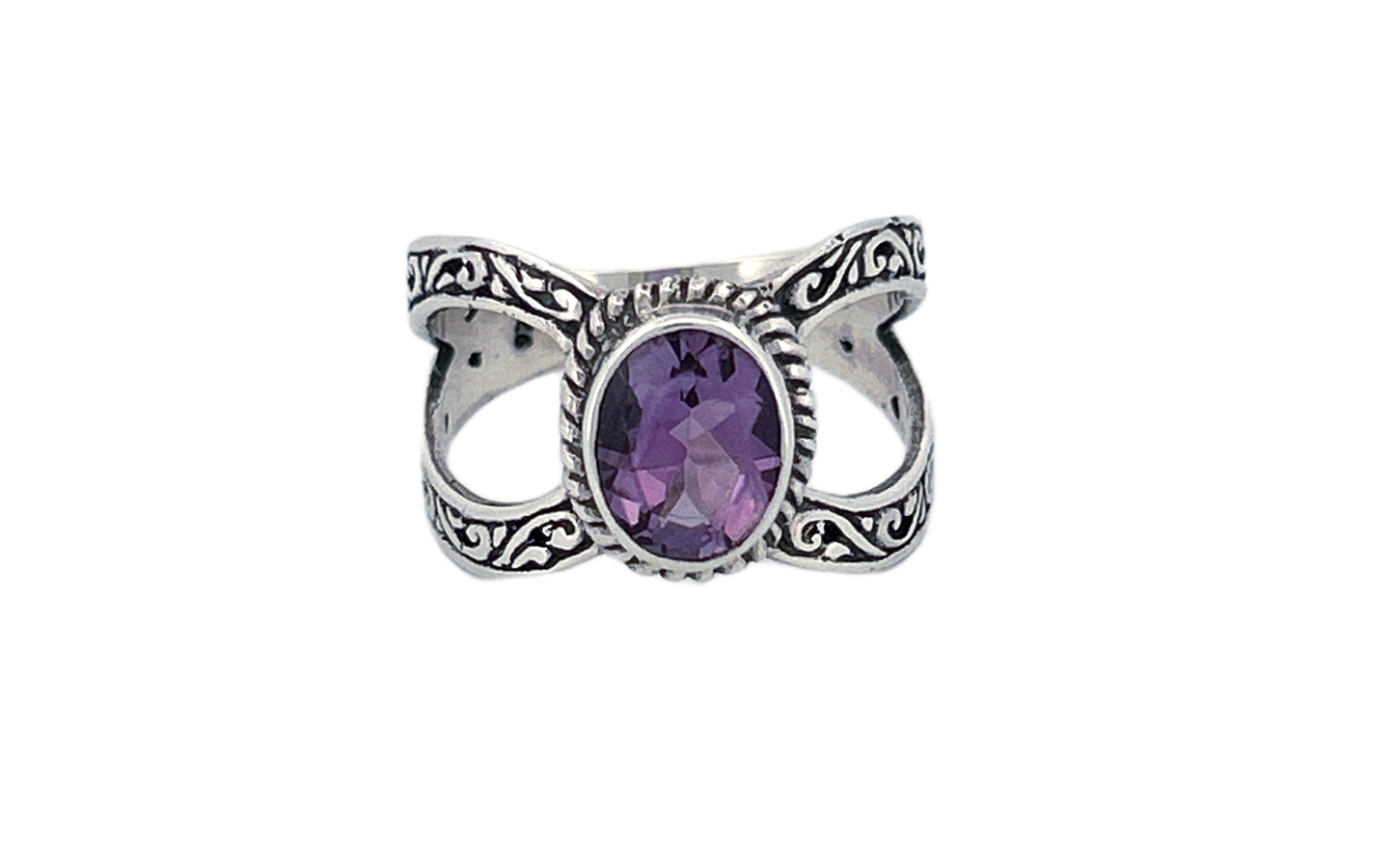 Sterling Silver Filigree Ring with Amethyst