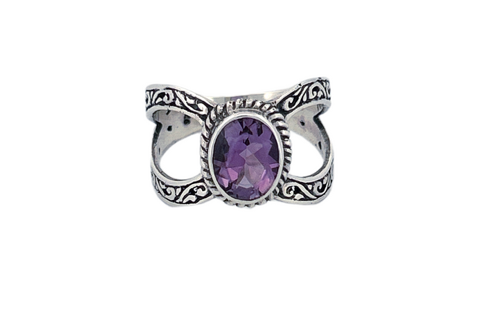 Sterling Silver Filigree Ring with Amethyst