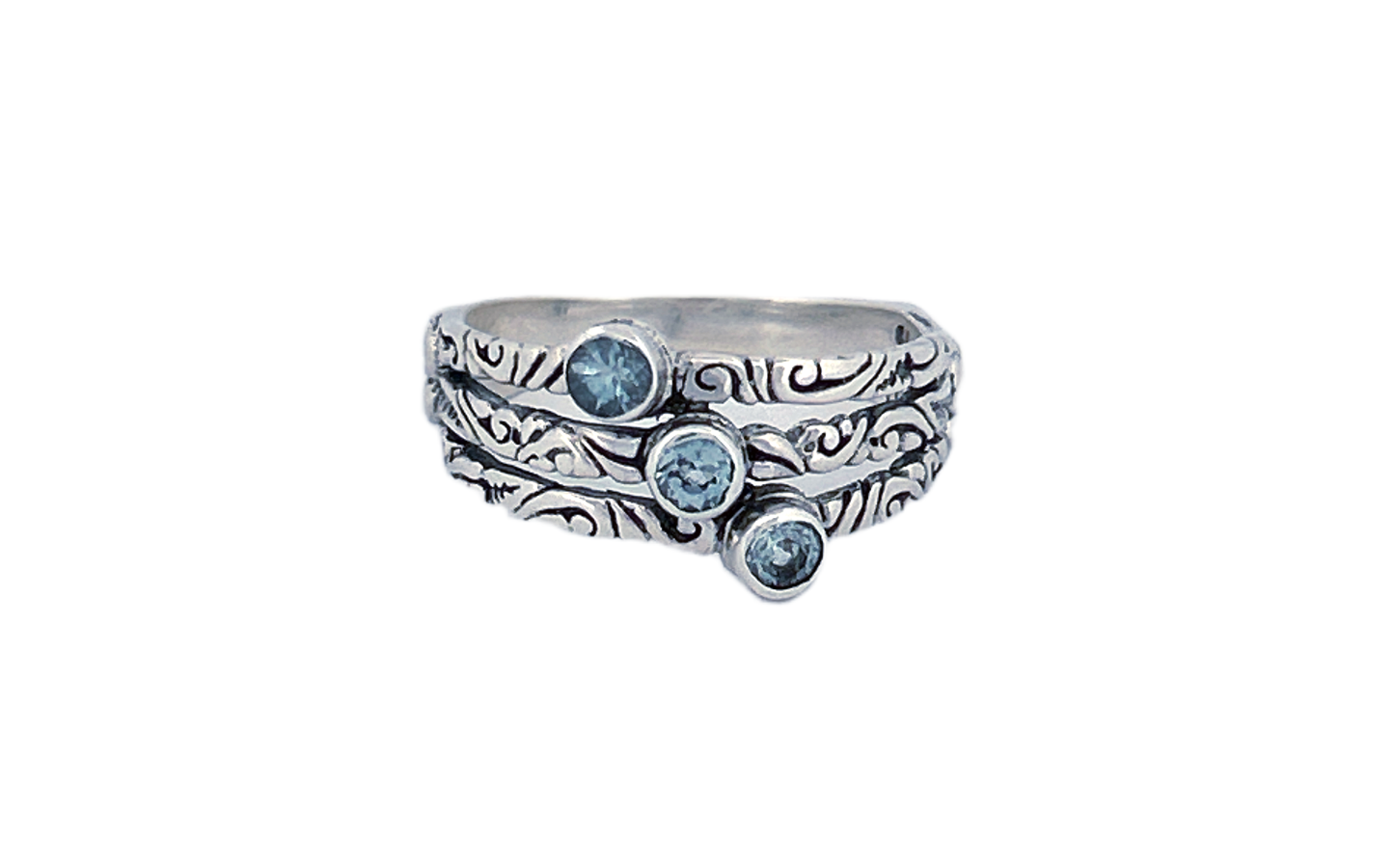 Sterling Silver Triple Gemstone Ring – Blue Topaz