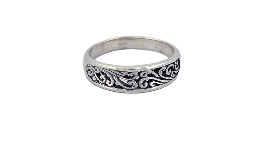 Sterling Silver Band Ring – Swirl Pattern Design