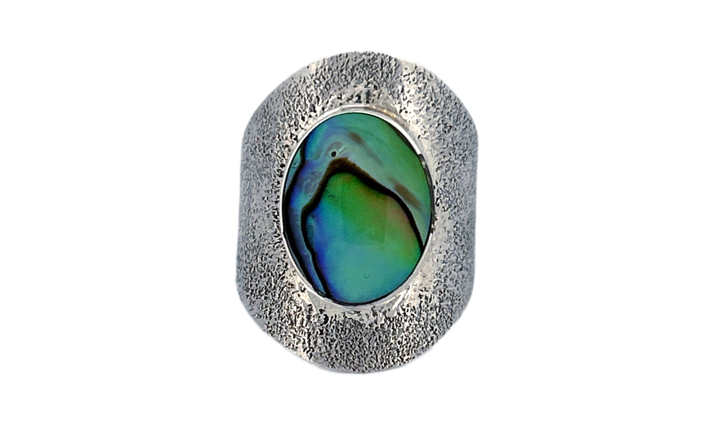 Sterling Silver Abalone Shell Ring – Wide Textured Band