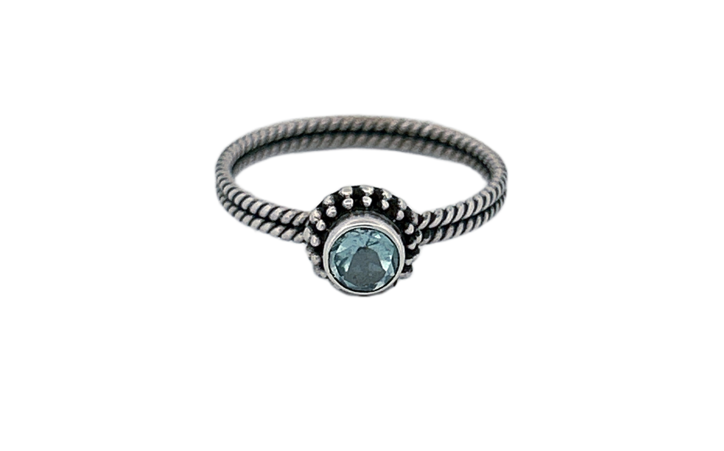 Round Cut Natural Blue Topaz Handmade Sterling Silver Ring- R76
