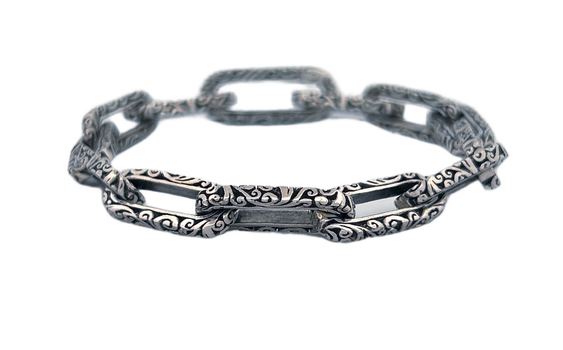 Handmade Sterling Silver Paper Clip Chain Link Bracelet-CB36