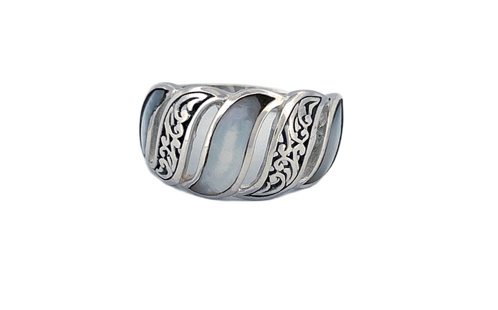 Sterling Silver Mother of Pearl Ring – Wave Pattern Design
