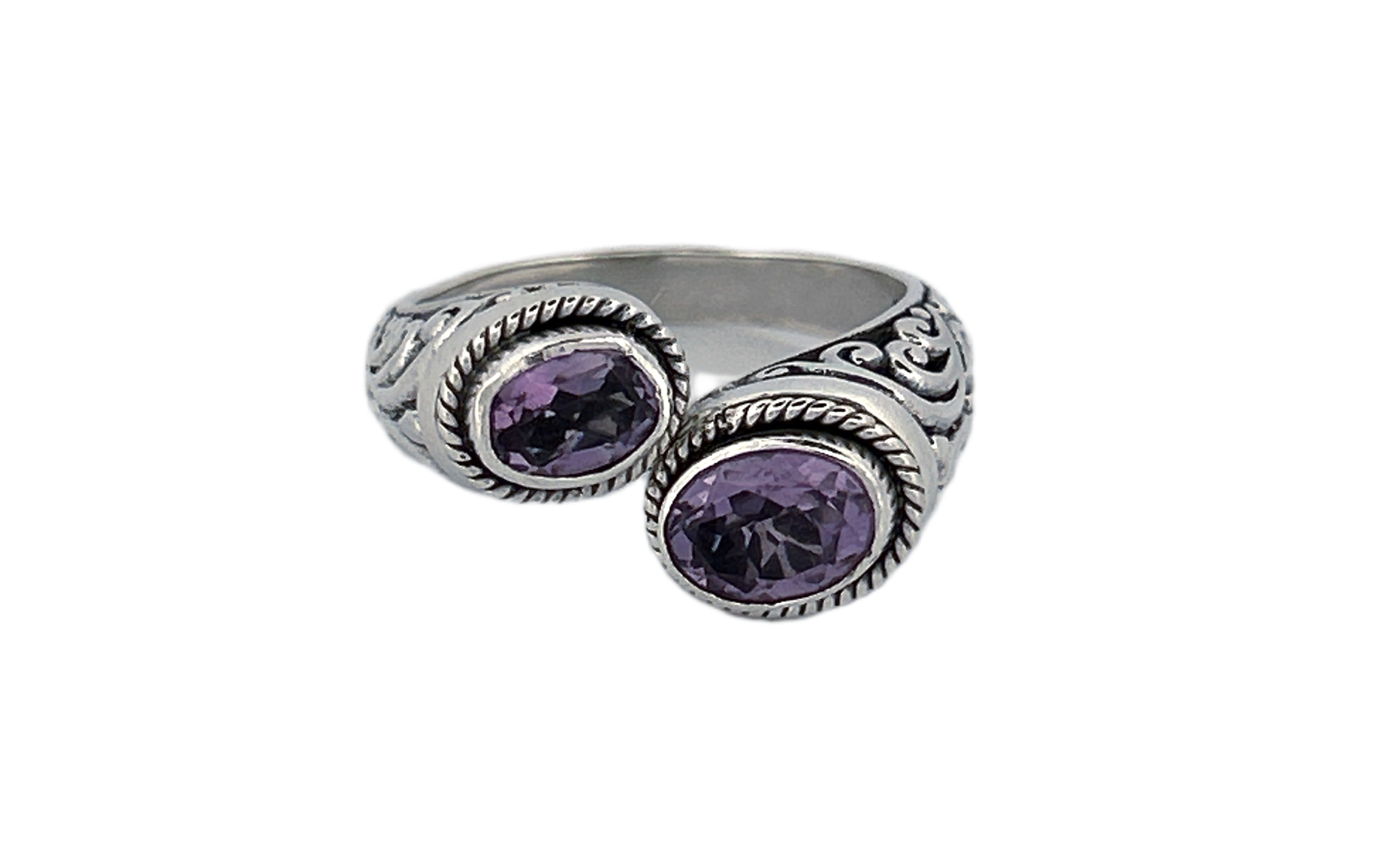 925 Sterling Silver Natural Amethyst Bypass Ring-R37