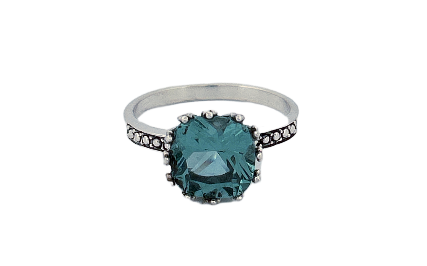 Sterling Silver Checker‑Cut Gemstone Rings – Teal CZ & Mystique Topaz