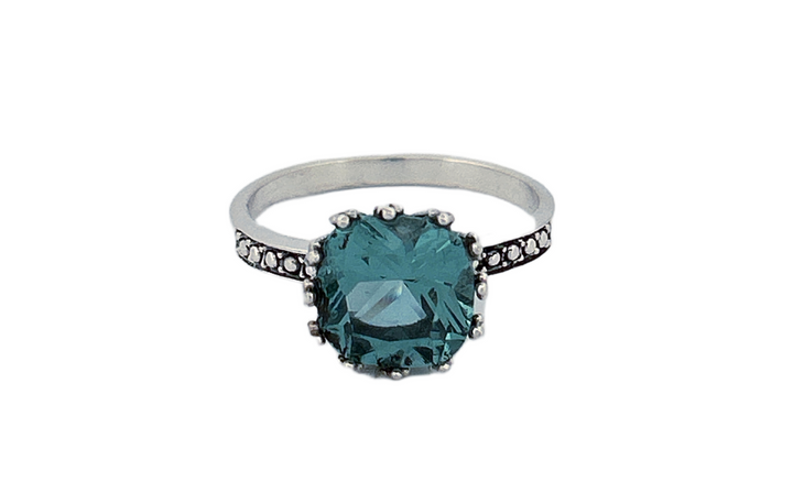 Sterling Silver Checker‑Cut Gemstone Rings – Teal CZ & Mystique Topaz
