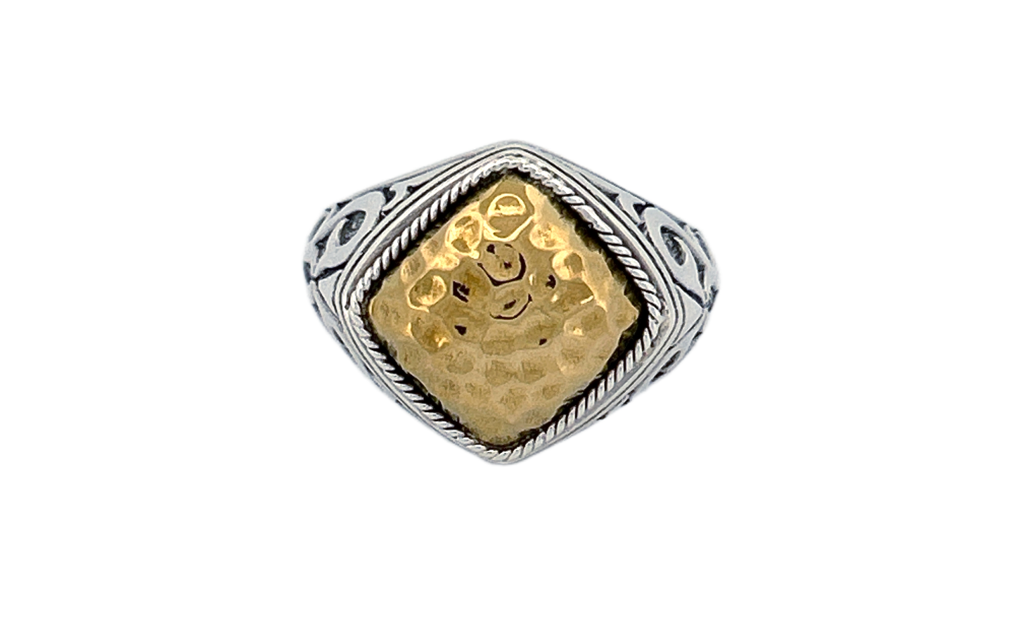 Sterling Silver & Hammered Brass Statement Ring