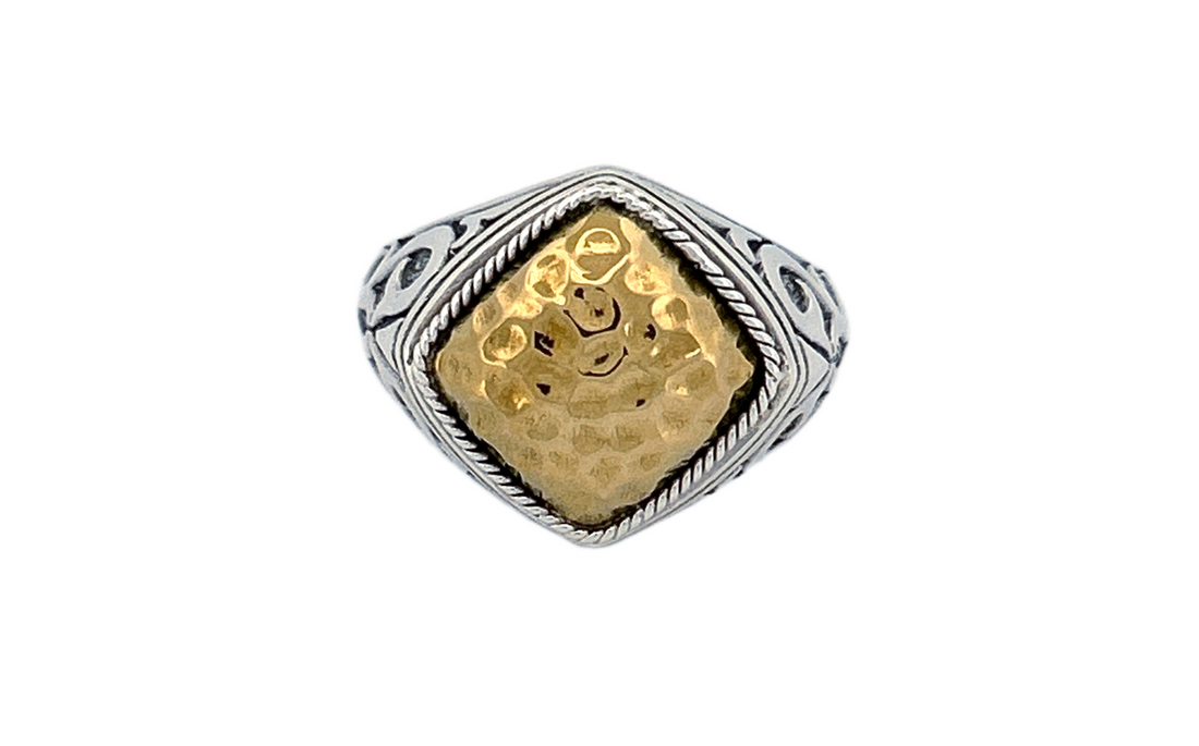Sterling Silver & Hammered Brass Statement Ring