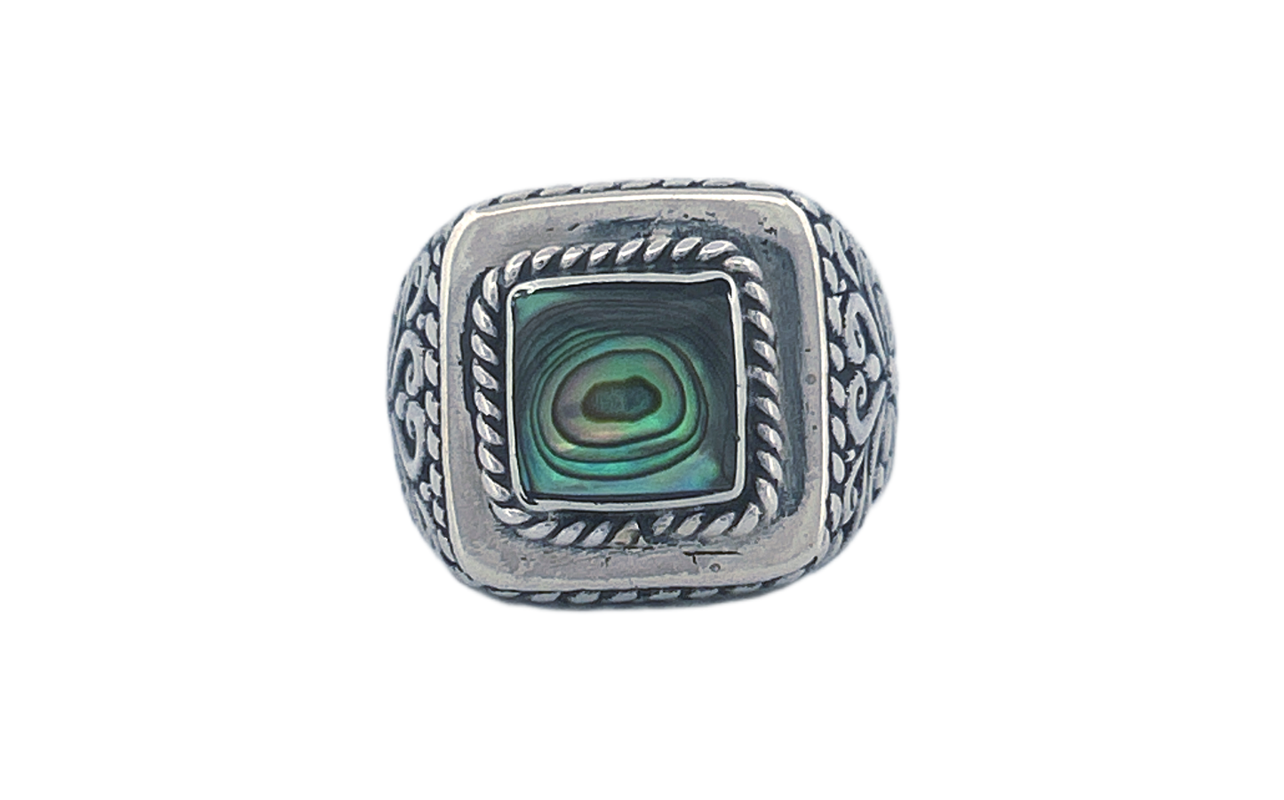 Sterling Silver Abalone Ring – Square Design
