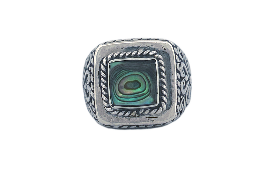 Sterling Silver Abalone Ring – Square Design