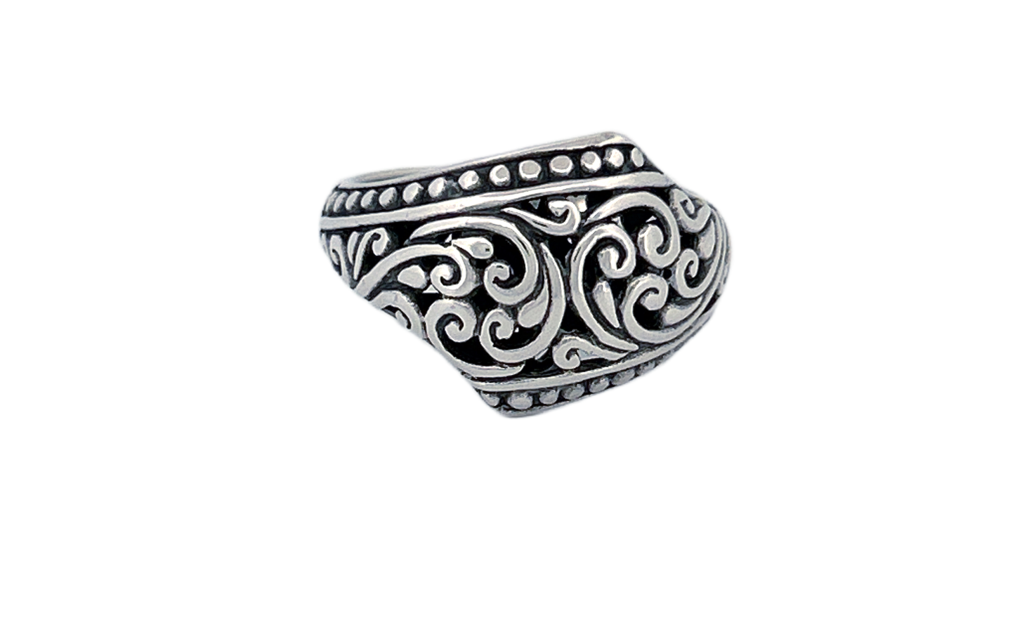 Sterling Silver Ornate Shield Ring – Swirl Design