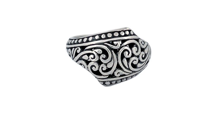 Sterling Silver Ornate Shield Ring – Swirl Design