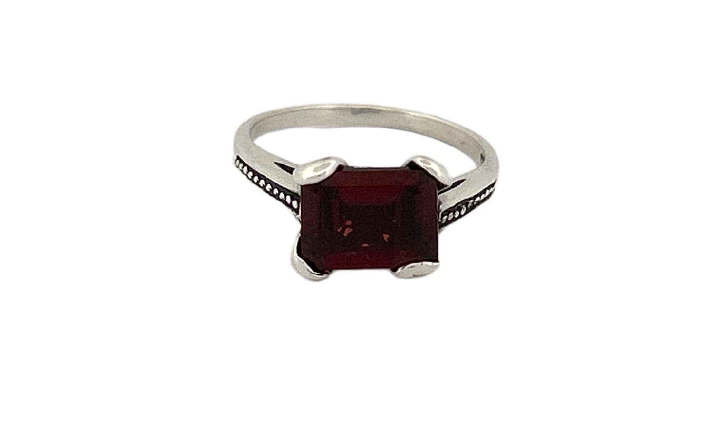 Sterling Silver Rectangular Garnet Ring