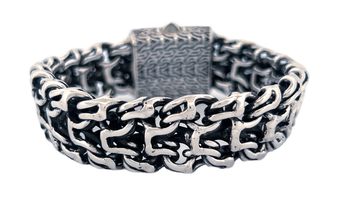 Ramses Style Solid Sterling Silver Bracelet – Thick, Wide & Hand-Carved Statement Piece CB32