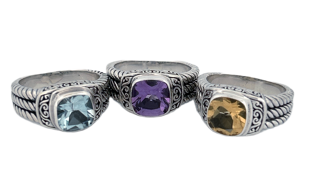 925 Sterling Silver Cushion Cut Natural Amethyst Ring - R42