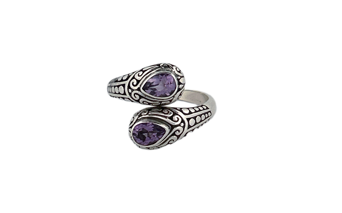 925 Sterling Silver Teardrop Shaped Amethyst Ring-R81