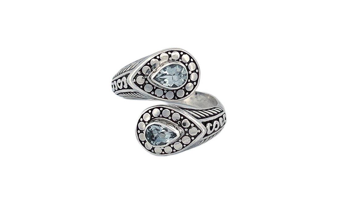 Adjustable Handmade Sterling Silver Genuine Blue Topaz Ring-R87