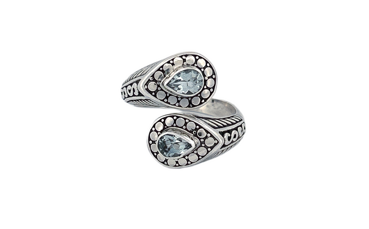 Adjustable Handmade Sterling Silver Genuine Blue Topaz Ring-R87