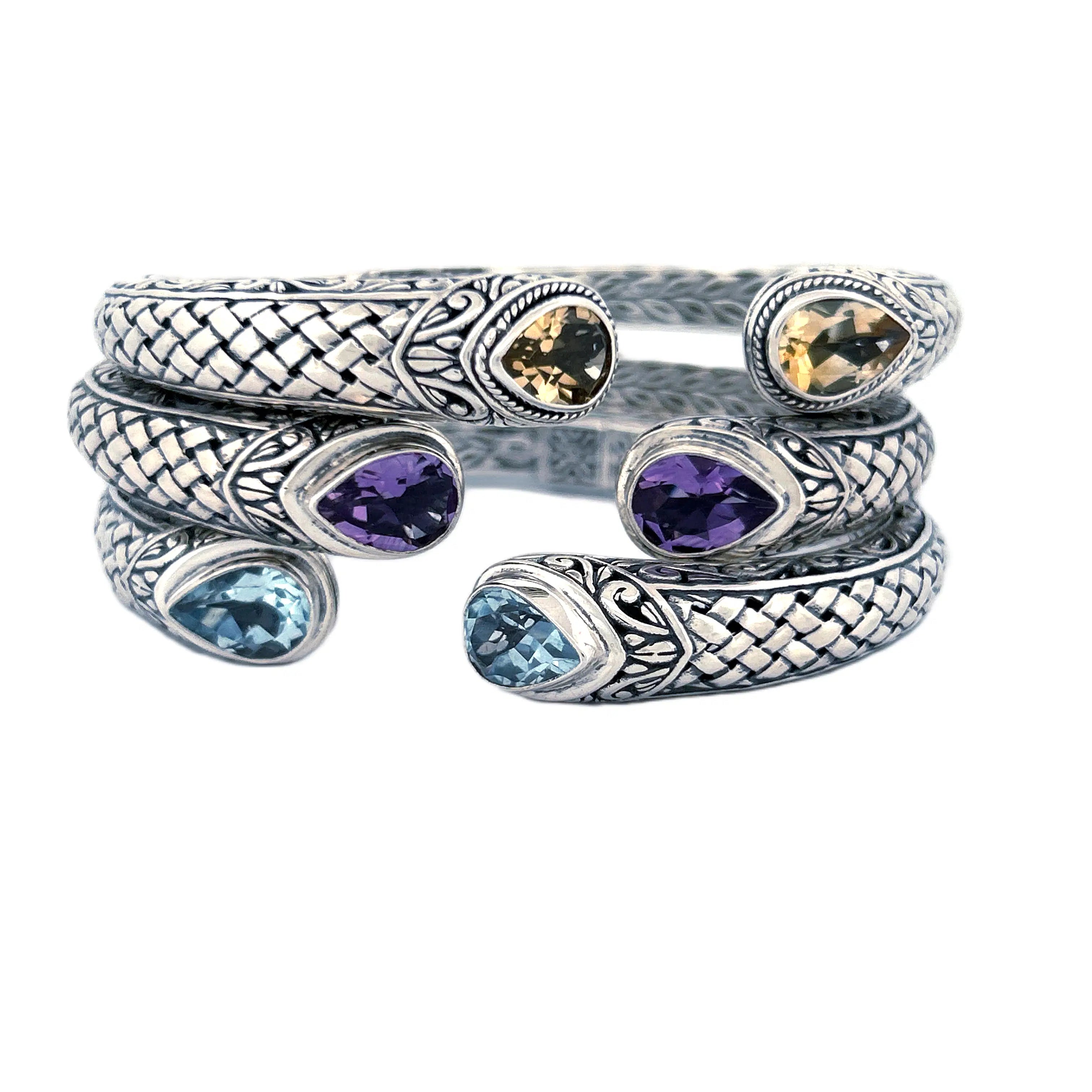 Signature Artisan Silver Bangle with Amethyst Ends